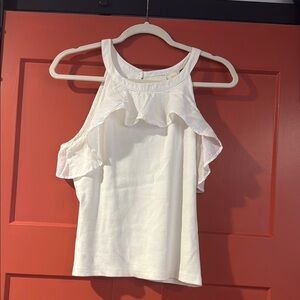 Maeve by Anthropologie White Ruffled Sleeveless Tank Top
